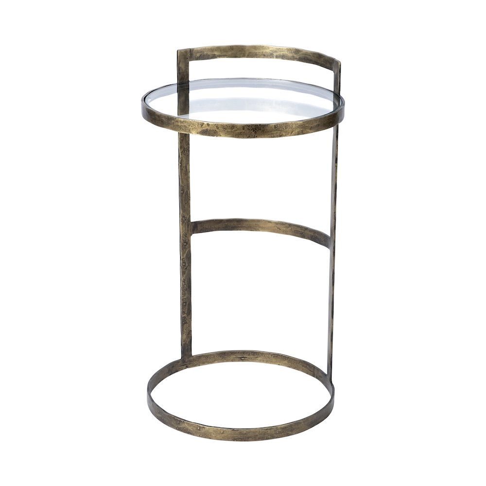 Reimer 15L x 15W Gold Round Glass Top W/Metal Frame Accent Table. Picture 1