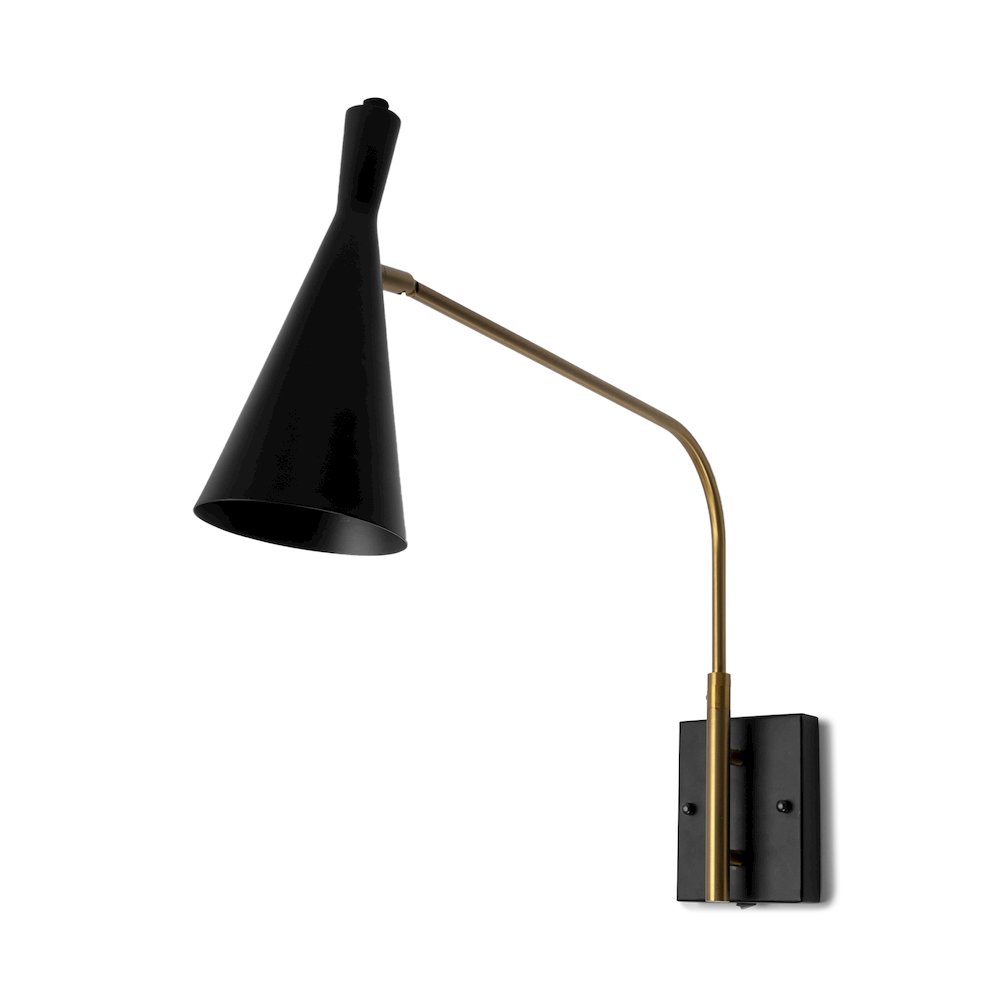 Tremont I 23"L x 5.25"W x 17.5"H Black/Gold Metal Conical Shade Wall Sconce. Picture 1