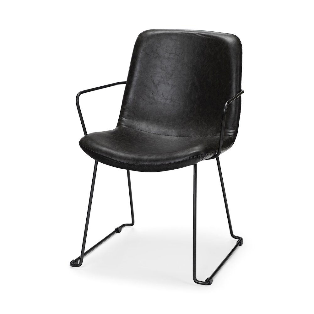 Sawyer II Black Faux-Leather Seat Black Iron Frame Dining Chair. Picture 1