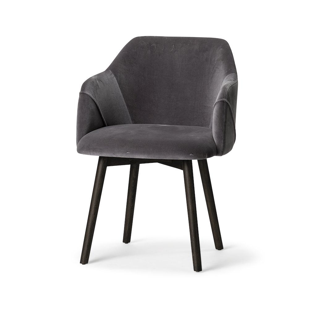 Ronald II Grey Velvet Wrap Black Wooden Base Dining Chair. Picture 1