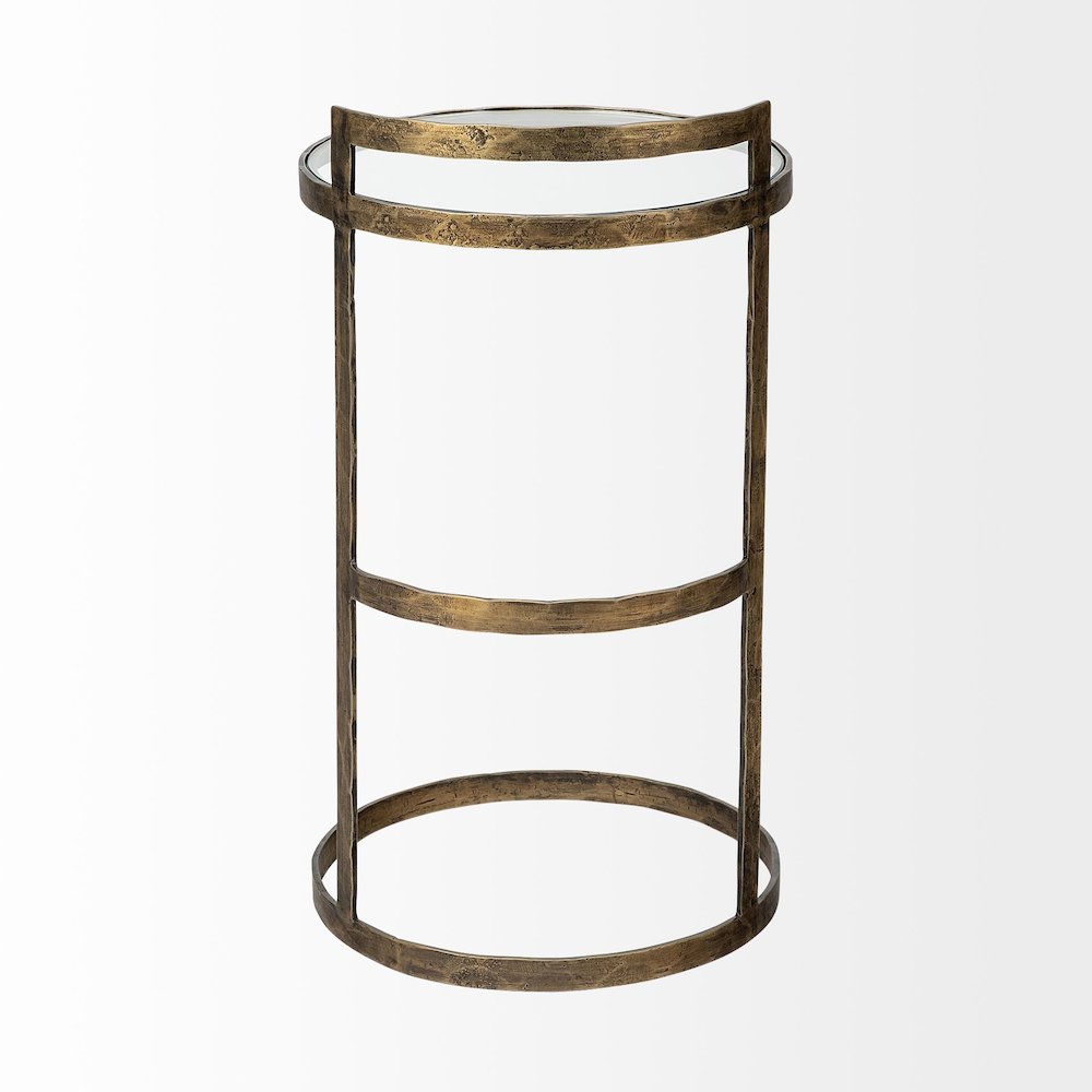Reimer 15L x 15W Gold Round Glass Top W/Metal Frame Accent Table. Picture 4