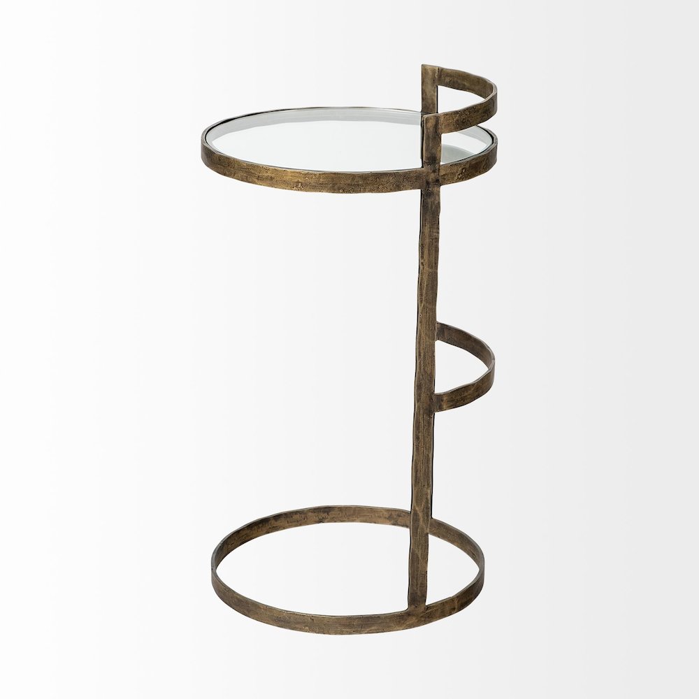 Reimer 15L x 15W Gold Round Glass Top W/Metal Frame Accent Table. Picture 3
