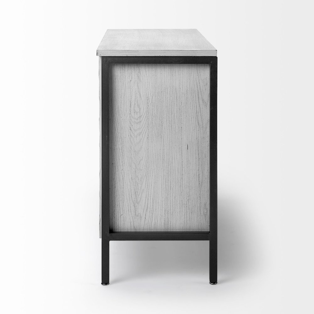 Savannah White Fir Veneer & Gray Metal 3-Door Accent Cabinet. Picture 2