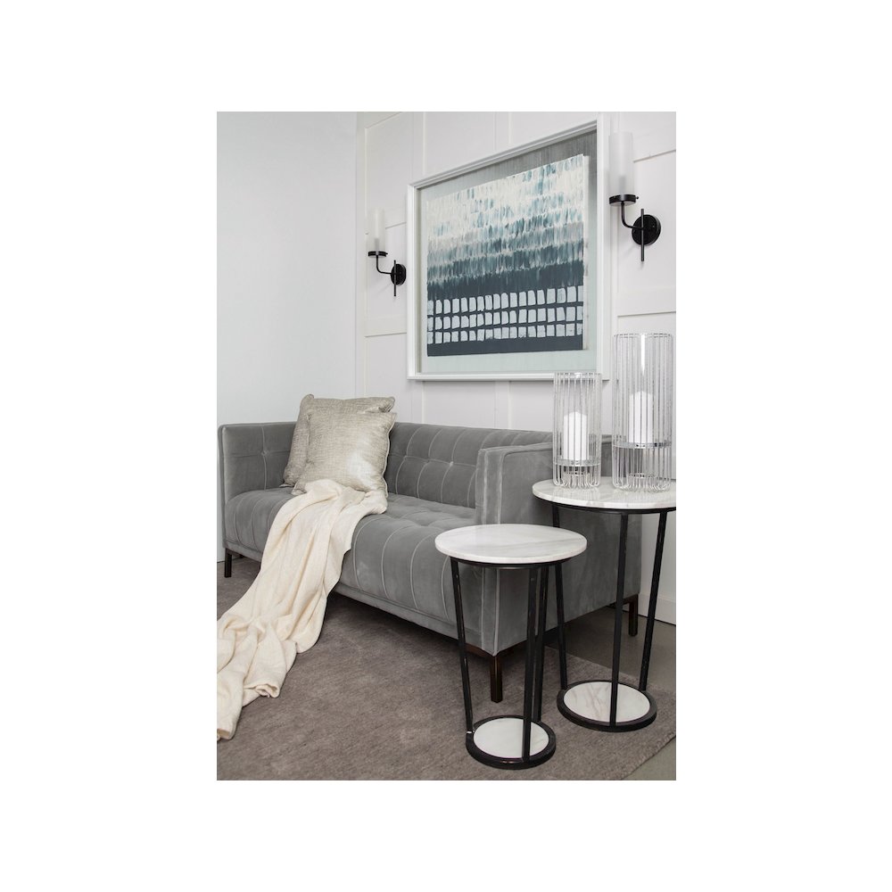 White Round Marble Top W/Black Metal Frame Accent Table. Picture 7