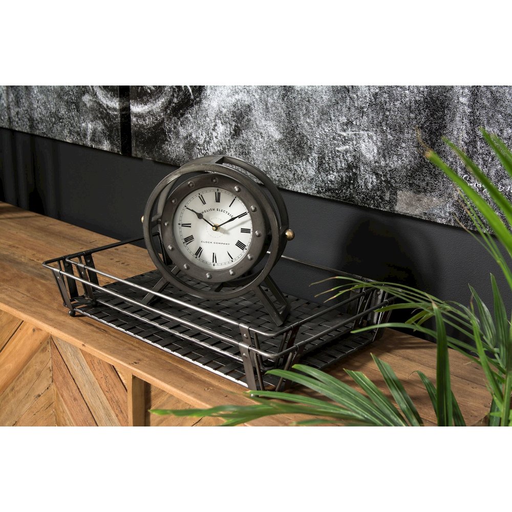 Gaston Gray Metal Circular Table Clock. Picture 2