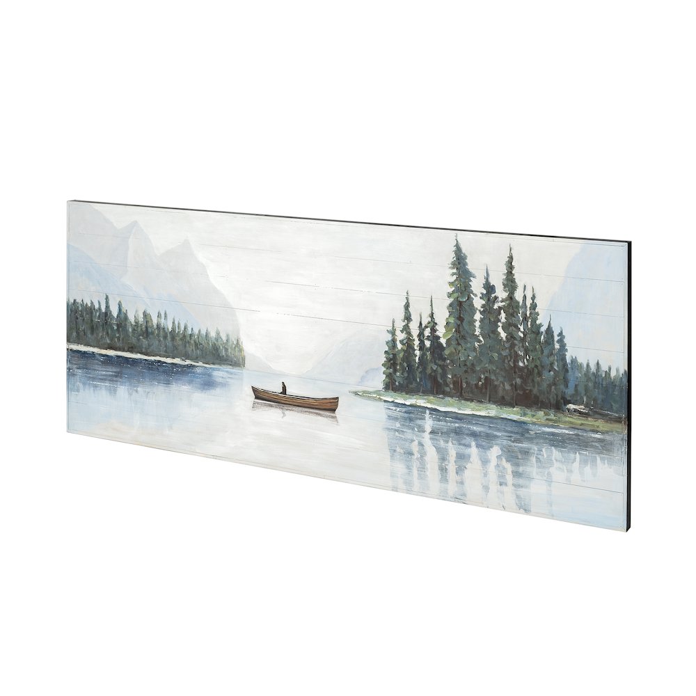 Solitude 72x30 Canoe on the Lake Original Hand Painted on Wood Oil Painting. Picture 1