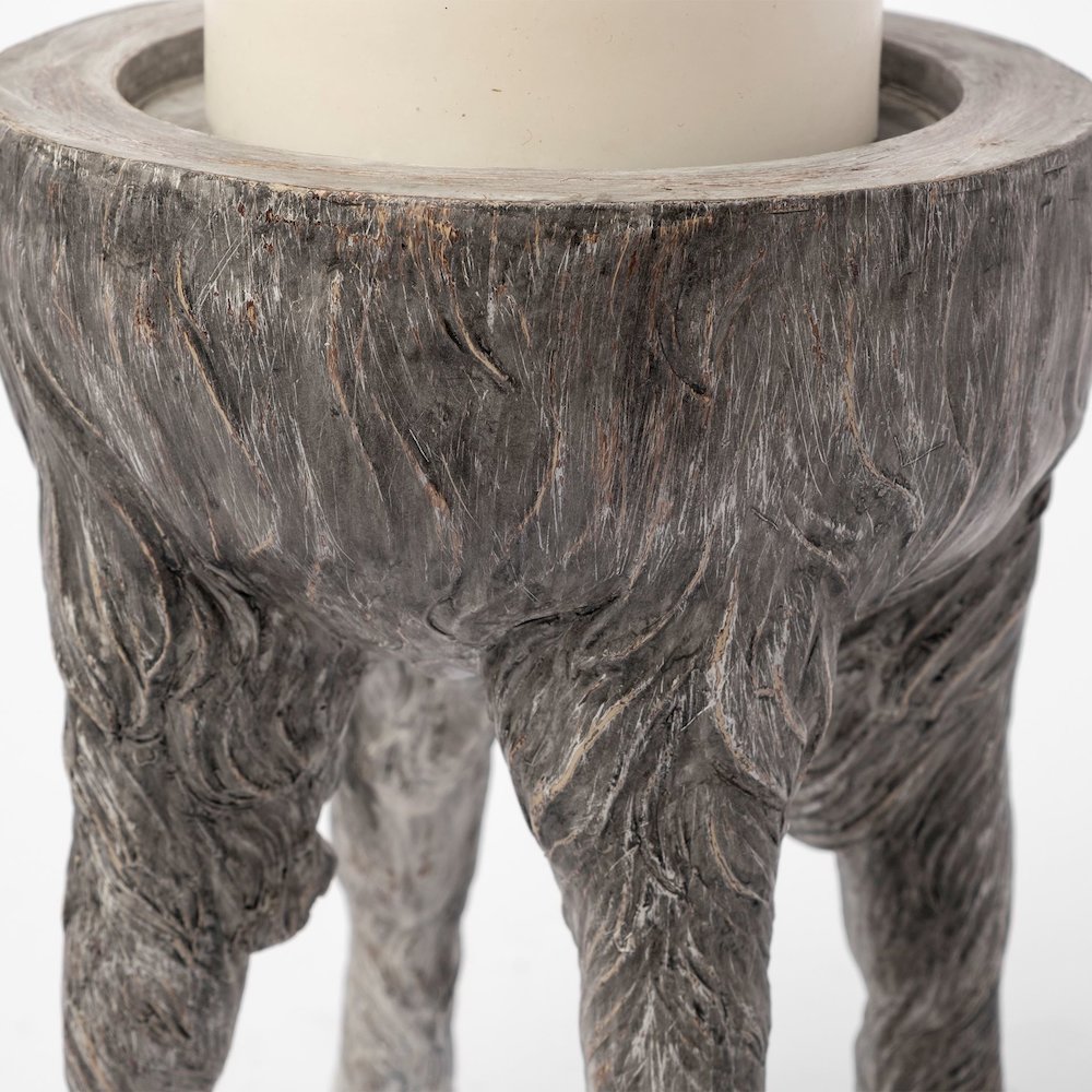 Pan Large Gray Ceramic Hoofed Table Candle Holder. Picture 2