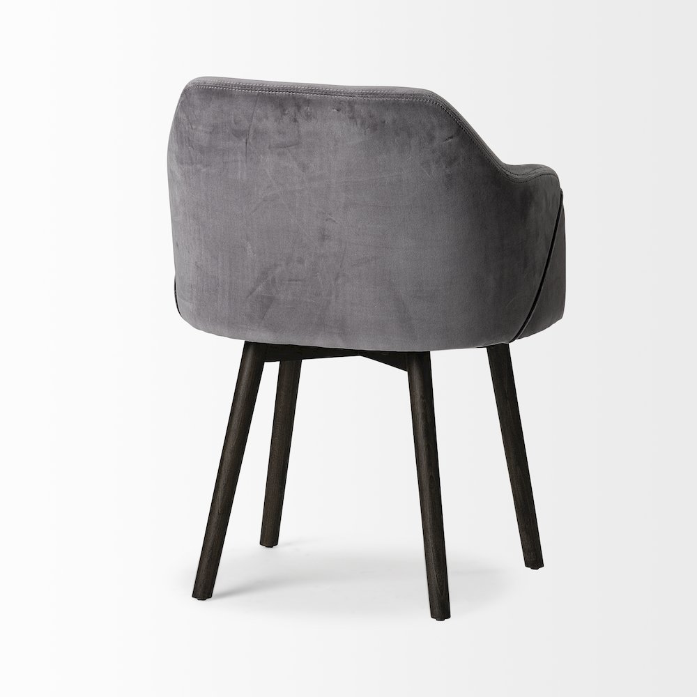 Ronald II Grey Velvet Wrap Black Wooden Base Dining Chair. Picture 5