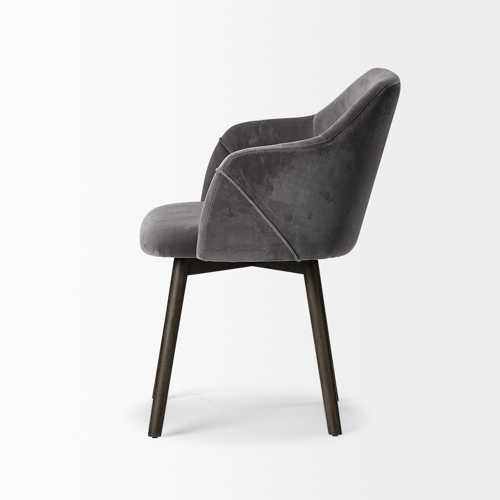 Ronald II Grey Velvet Wrap Black Wooden Base Dining Chair. Picture 3