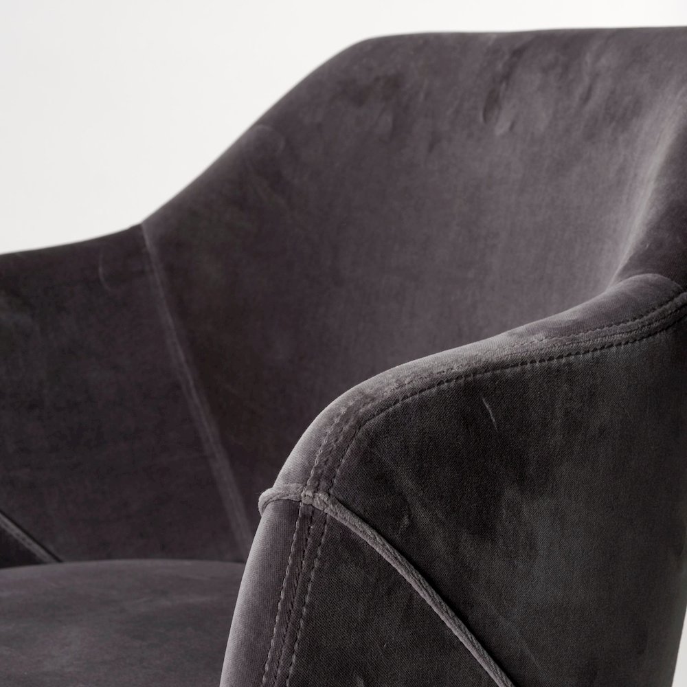 Ronald II Grey Velvet Wrap Black Wooden Base Dining Chair. Picture 6