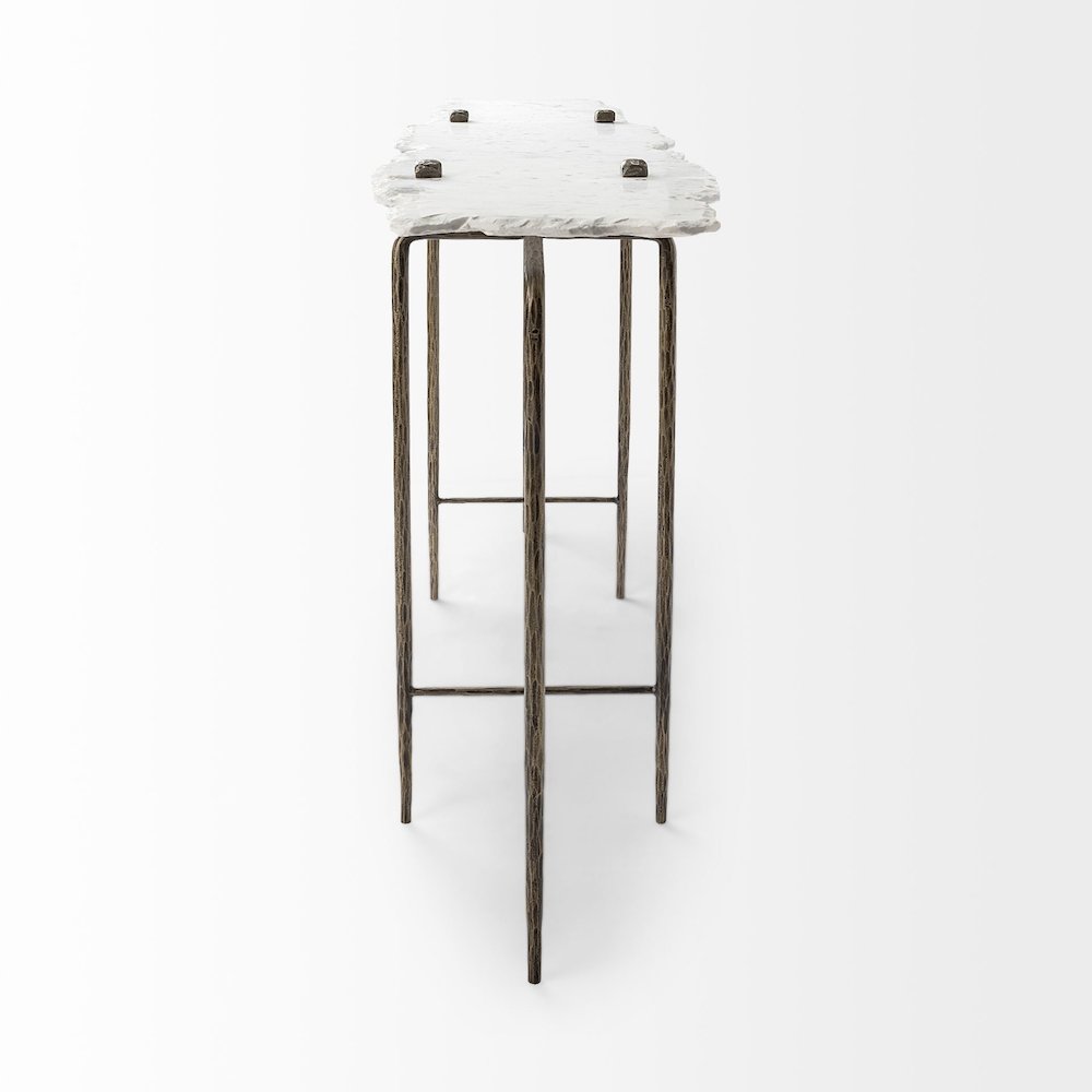 Pinera III 49L x 17W White Marble Top Gold-Toned Iron Base Console Table. Picture 2