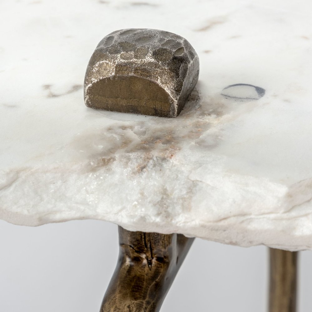 Pinera III 49L x 17W White Marble Top Gold-Toned Iron Base Console Table. Picture 3
