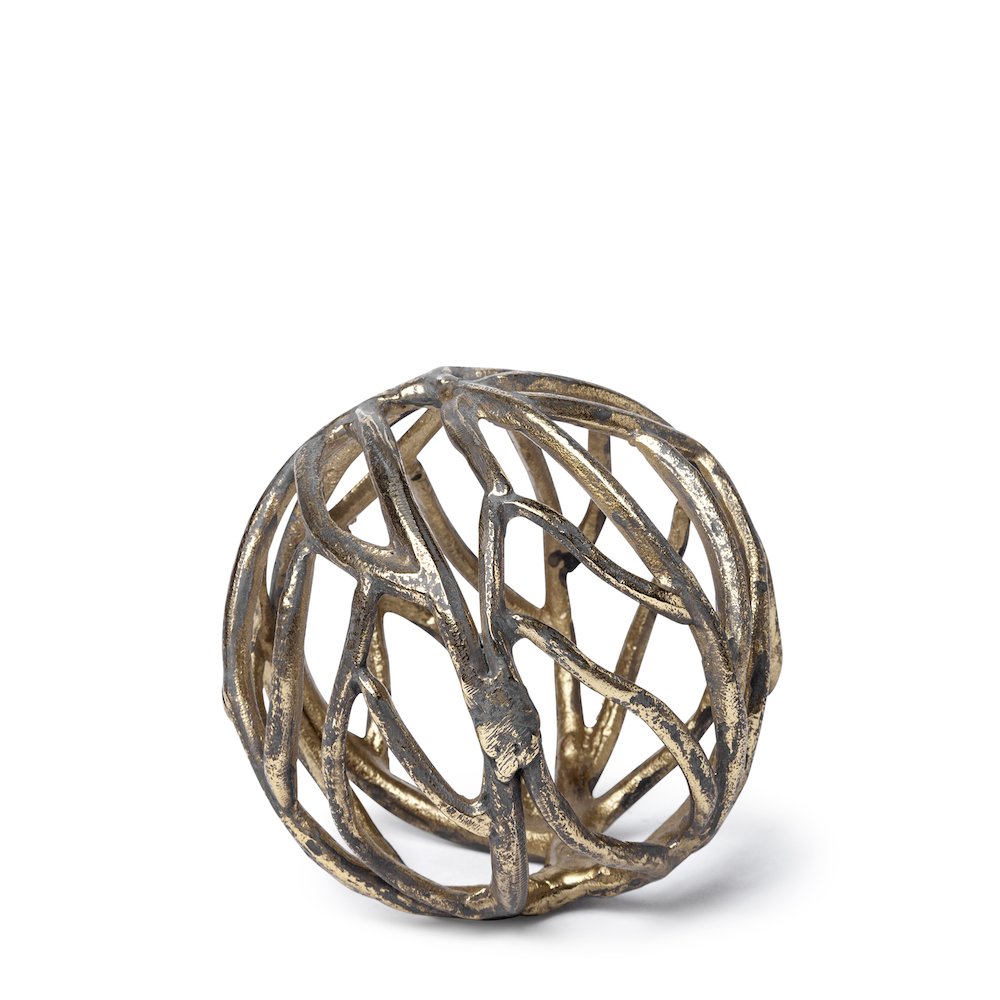 Sphaira Noir I Small 5L x 5W Gold Cast Aluminum Decorative Tree Branch Orb. Picture 1