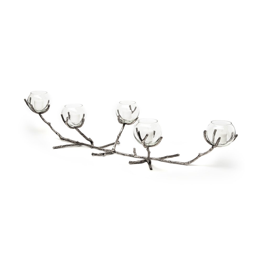 Vine I Distressed Silver Metal Creeper Five Candle Table Candle Holder. Picture 1