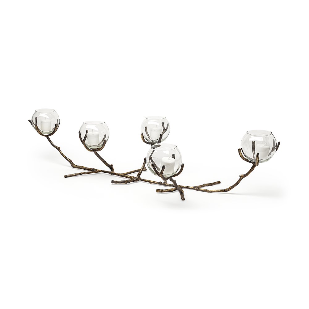 Vine II Distressed Gold Metal Creeper Five Candle Table Candle Holder. Picture 1