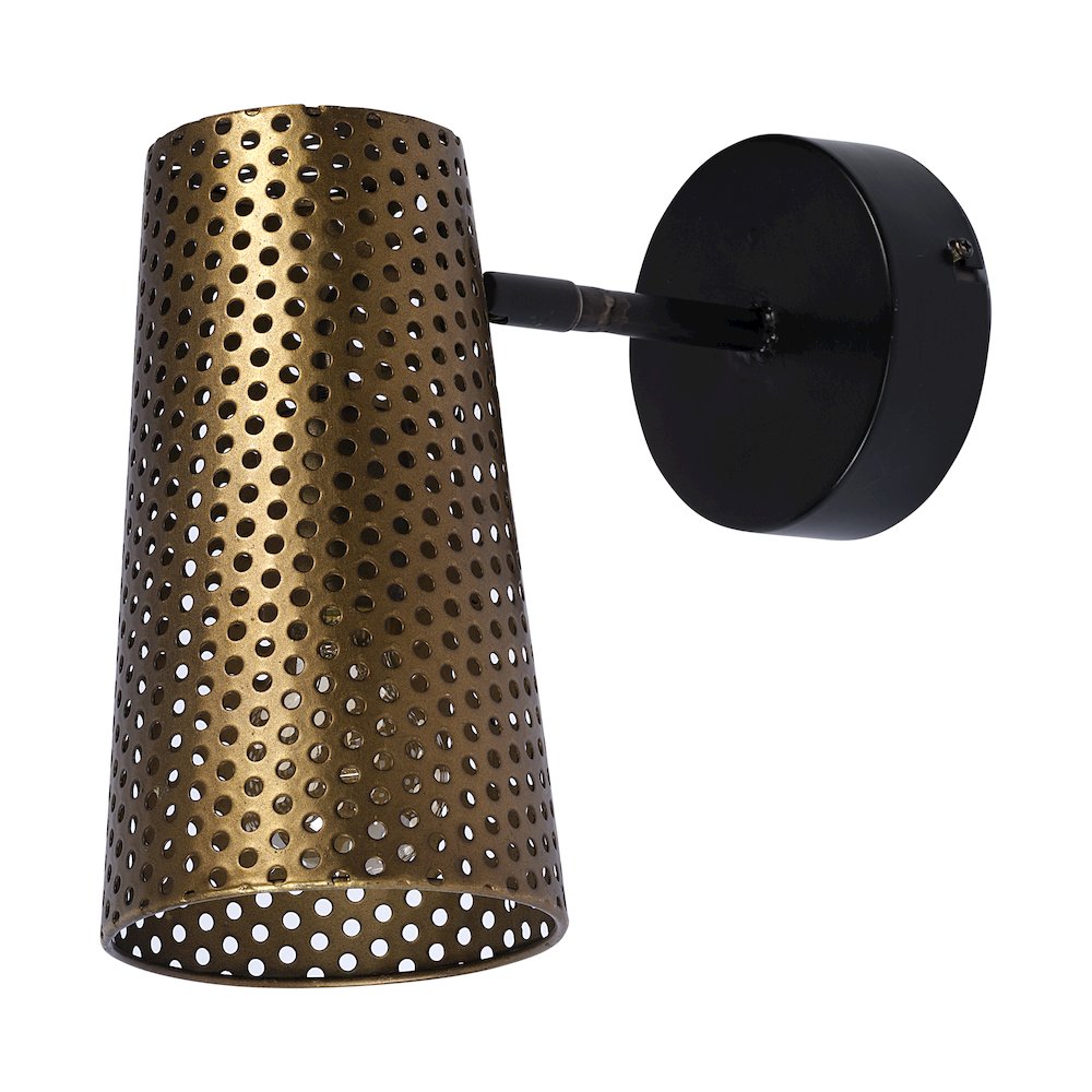 Wesley I 11x10.2 Gold Toned Perforated Metal Cone Wall Sconce. Picture 1