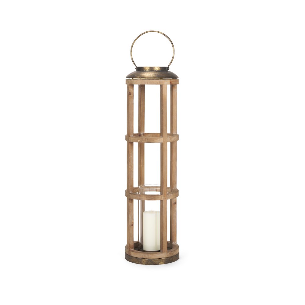 Andy I Large Natural Wood Cylindrical Lantern. Picture 1