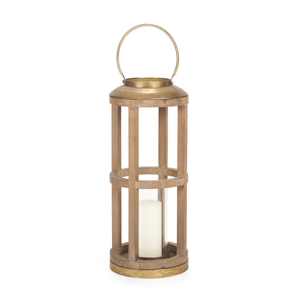 Andy II Small Natural Wood Cylindrical Lantern. Picture 1