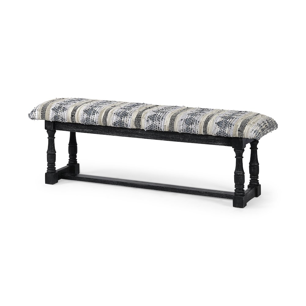 Denison II 56L x 15W Black Wood Base Woven-Leather Cushion Top Accent Bench. Picture 1