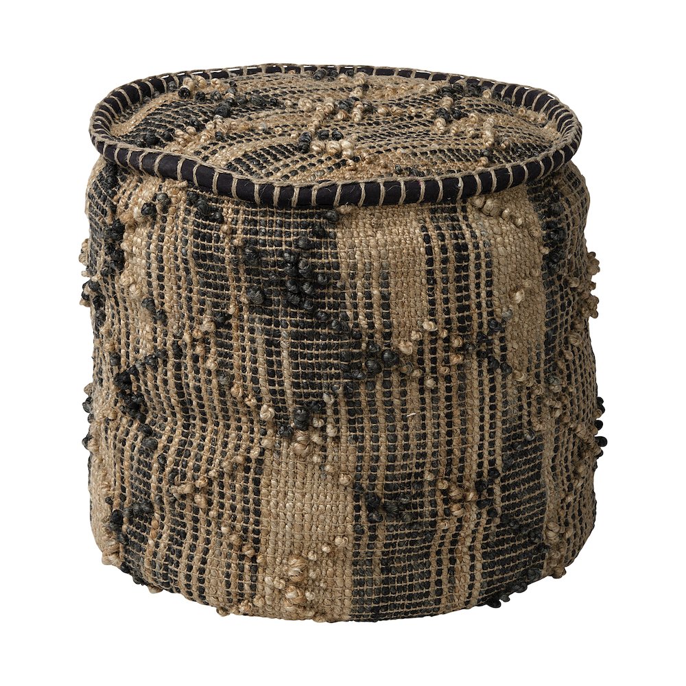 Riley Tan Jute Popcorn Stich Cylindrical Pouf. Picture 1