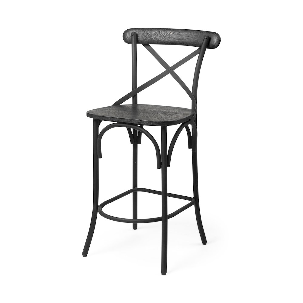 Etienne 26.25" Seat Height Black Wood Seat Black Metal Base Stool. Picture 1