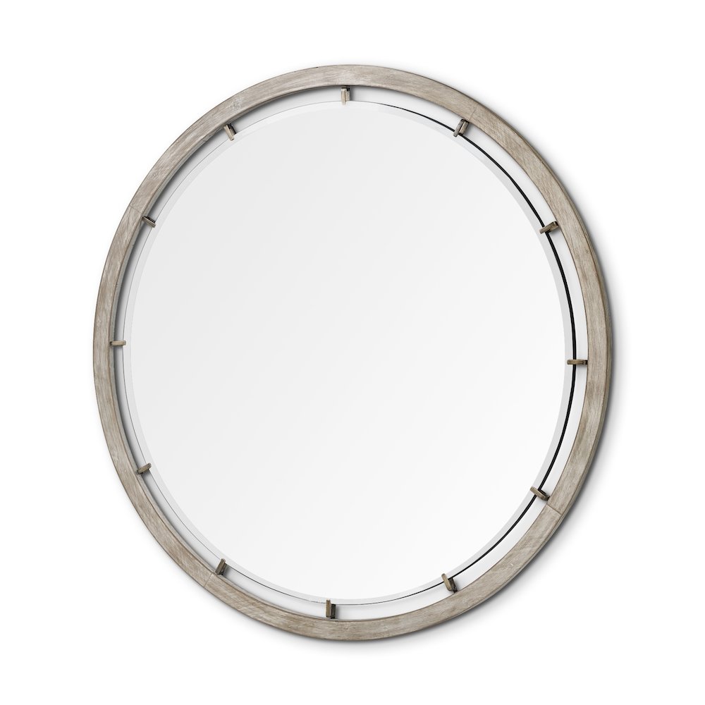 Sonance 54" Round Brown Wood Frame Mirror. Picture 1