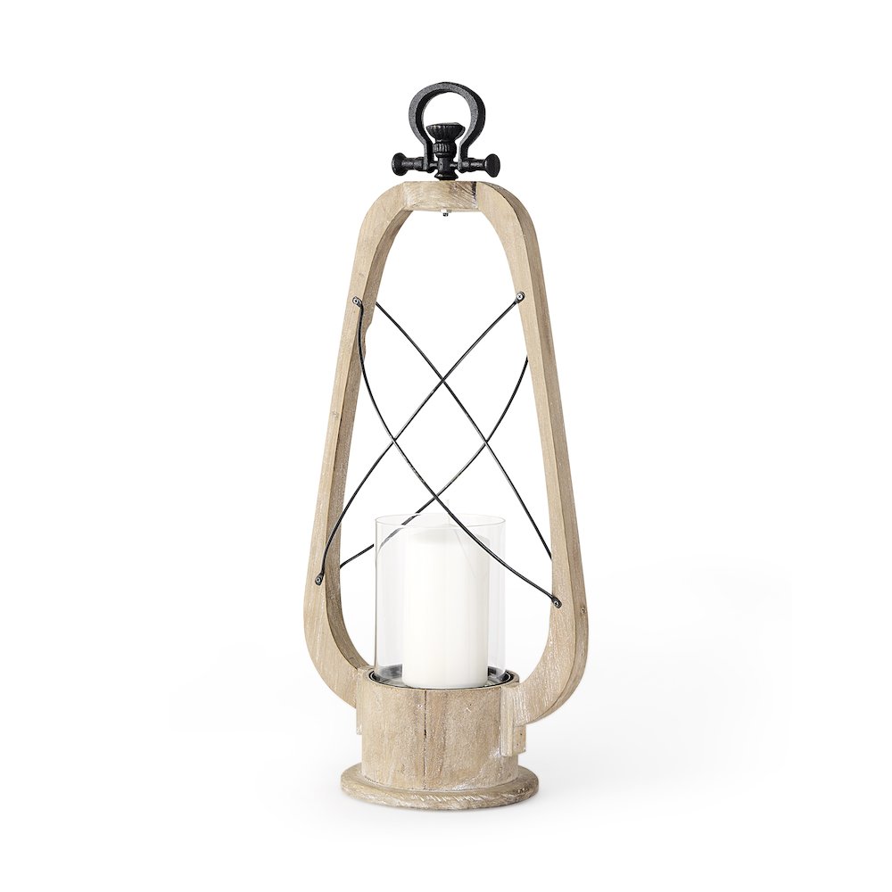 Zain II Large Brown Wooden Vintage Inspired Candle Holder Lantern. Picture 1