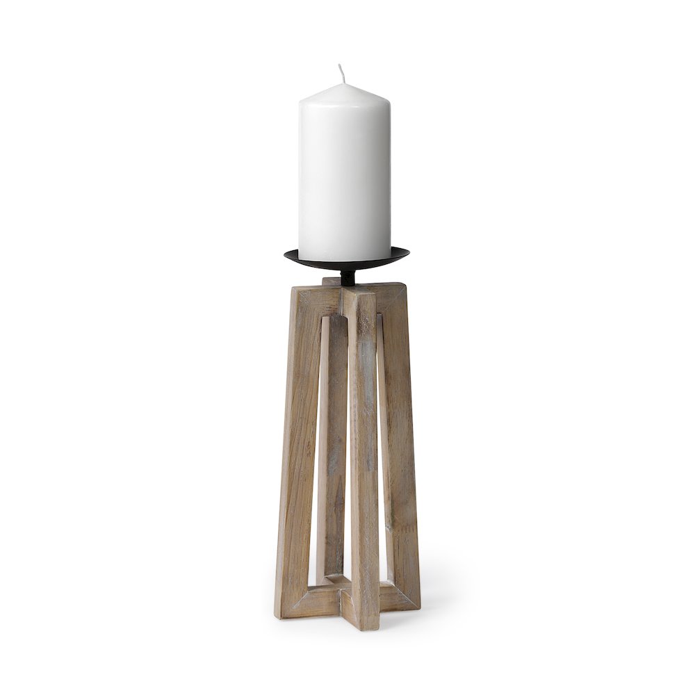 Astra Large Light Brown Wood Pedestal Base Table Candle Holder. Picture 1