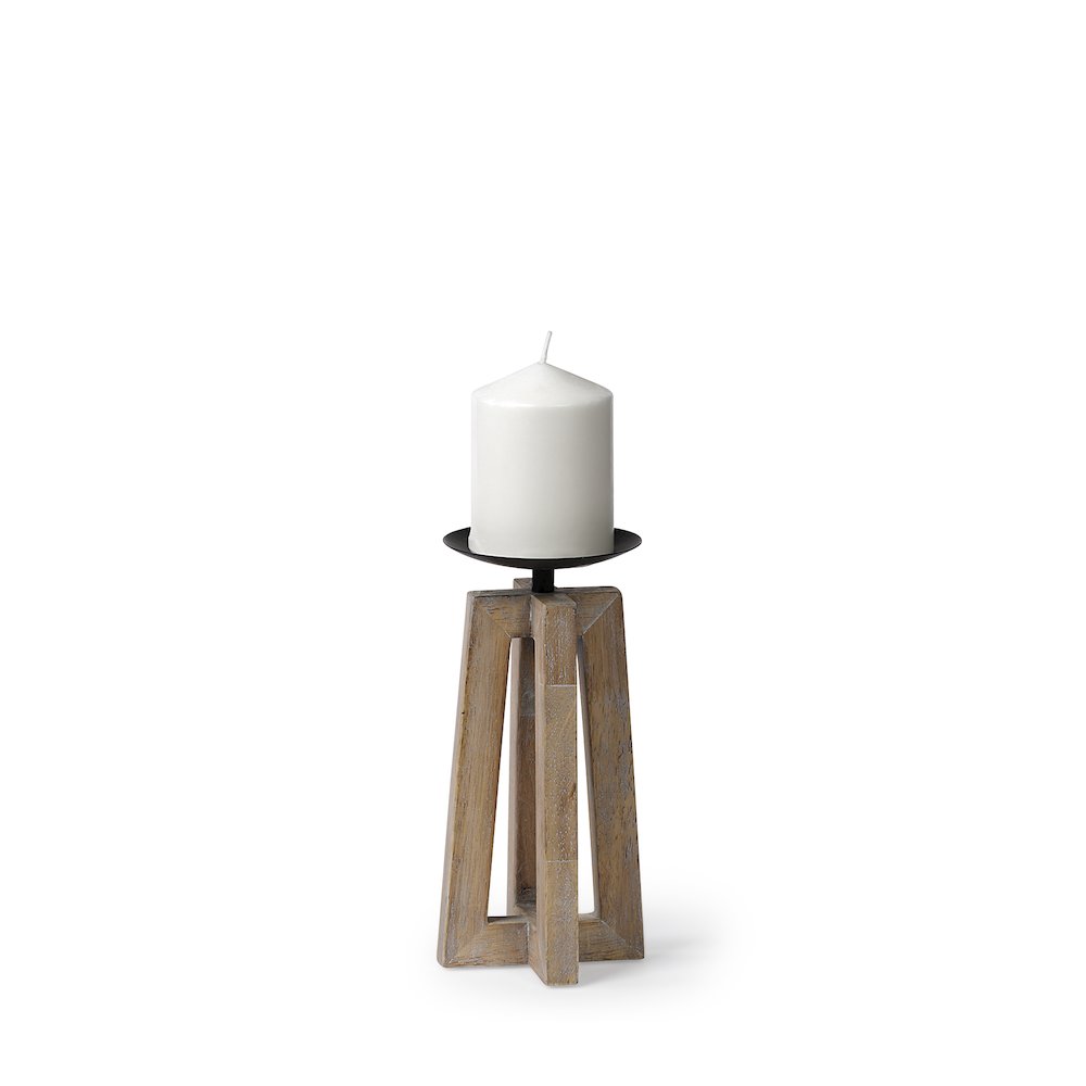 Astra Small Light Brown Wood Pedestal Base Table Candle Holder. Picture 1