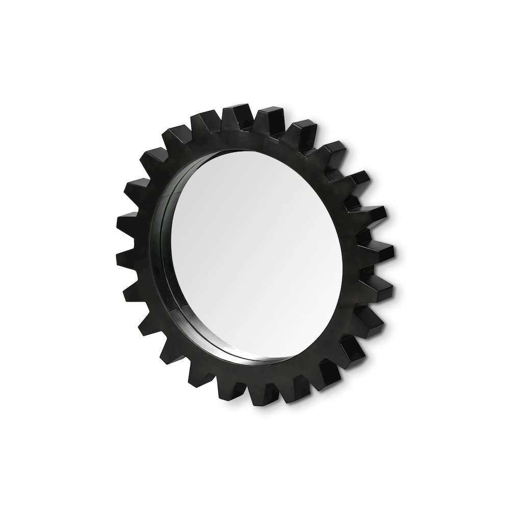 Alloy Cog 26" Round Black Metal Frame Mirror. Picture 1