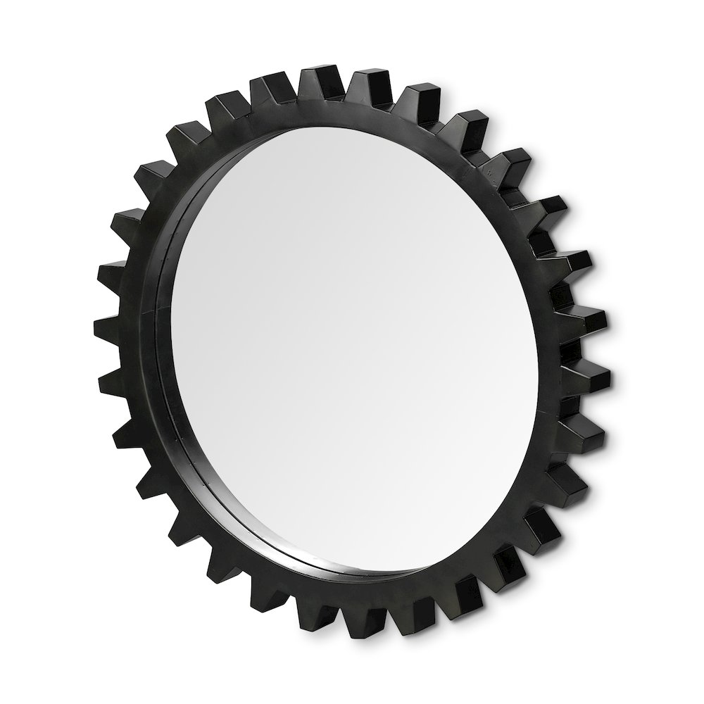 Alloy Cog 37" Round Black Metal Frame Mirror. Picture 1