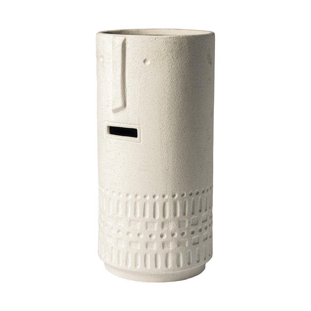 Jacob II Tall White Ceramic Smiling Face Vase. Picture 1