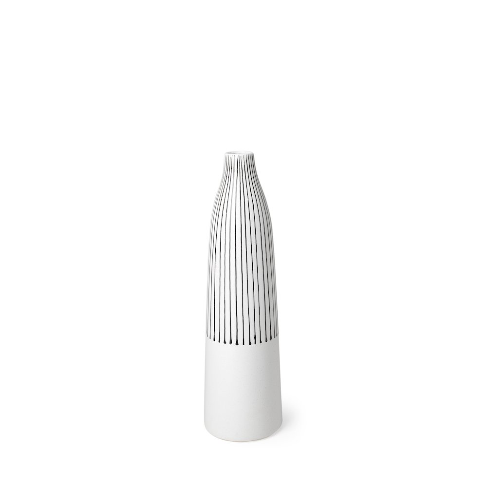 Kira I Small White Pinstripe Ceramic Vase. Picture 1