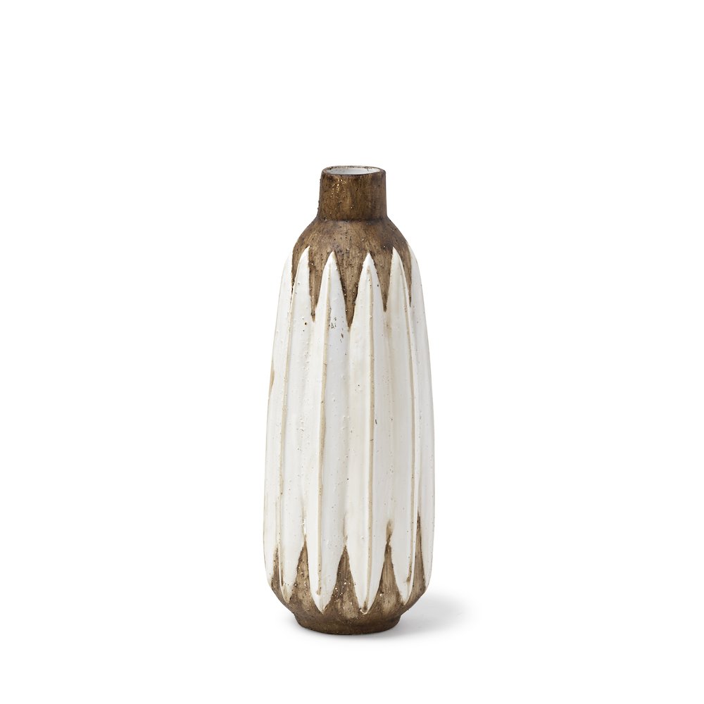 Sisko I Short Rustic Brown White Ceramic Vase. Picture 1