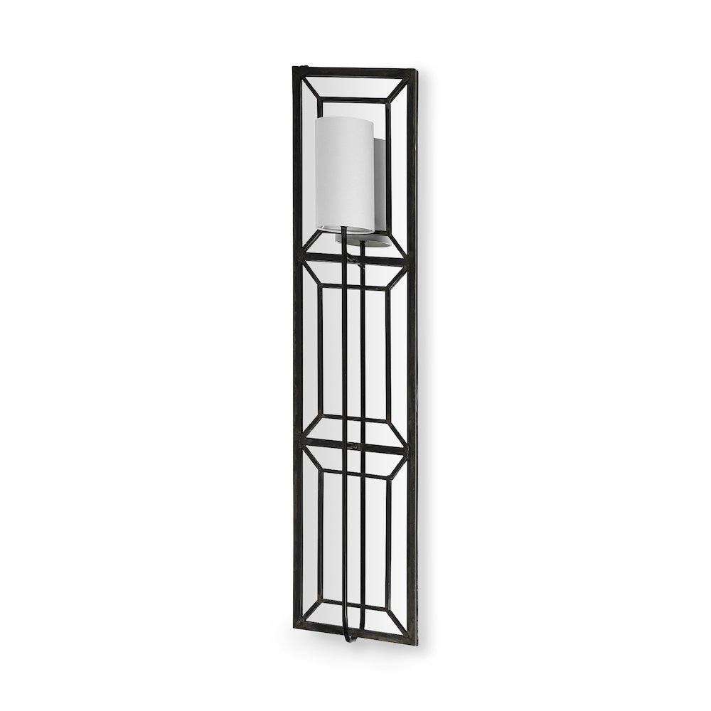 Noah 12.2x55 Black Metal w/White Fabric Shade Rectangular Wall Sconce. Picture 1