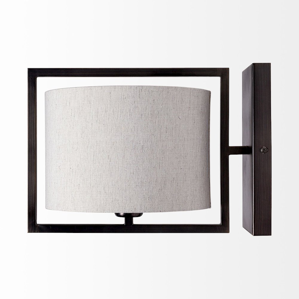 Smithe I 9x13 Black Toned Metal Cream Lampshade Wall Sconce. Picture 2