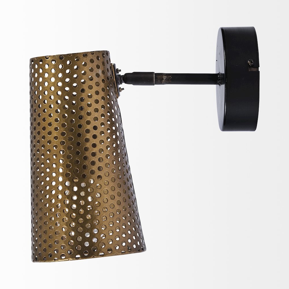 Wesley I 11x10.2 Gold Toned Perforated Metal Cone Wall Sconce. Picture 2