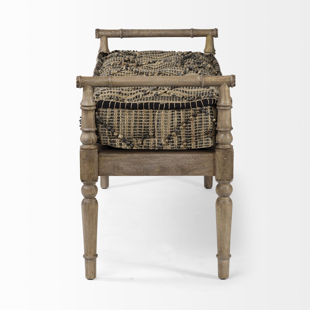 Fullerton II 57L x 21W Jute Patterned Top W/Brown Wood Base Accent Bench. Picture 2
