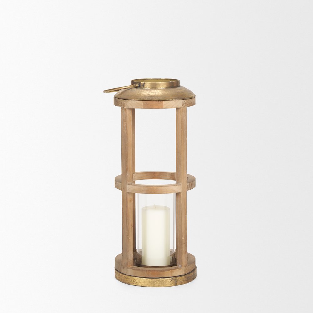 Andy II Small Natural Wood Cylindrical Lantern. Picture 2