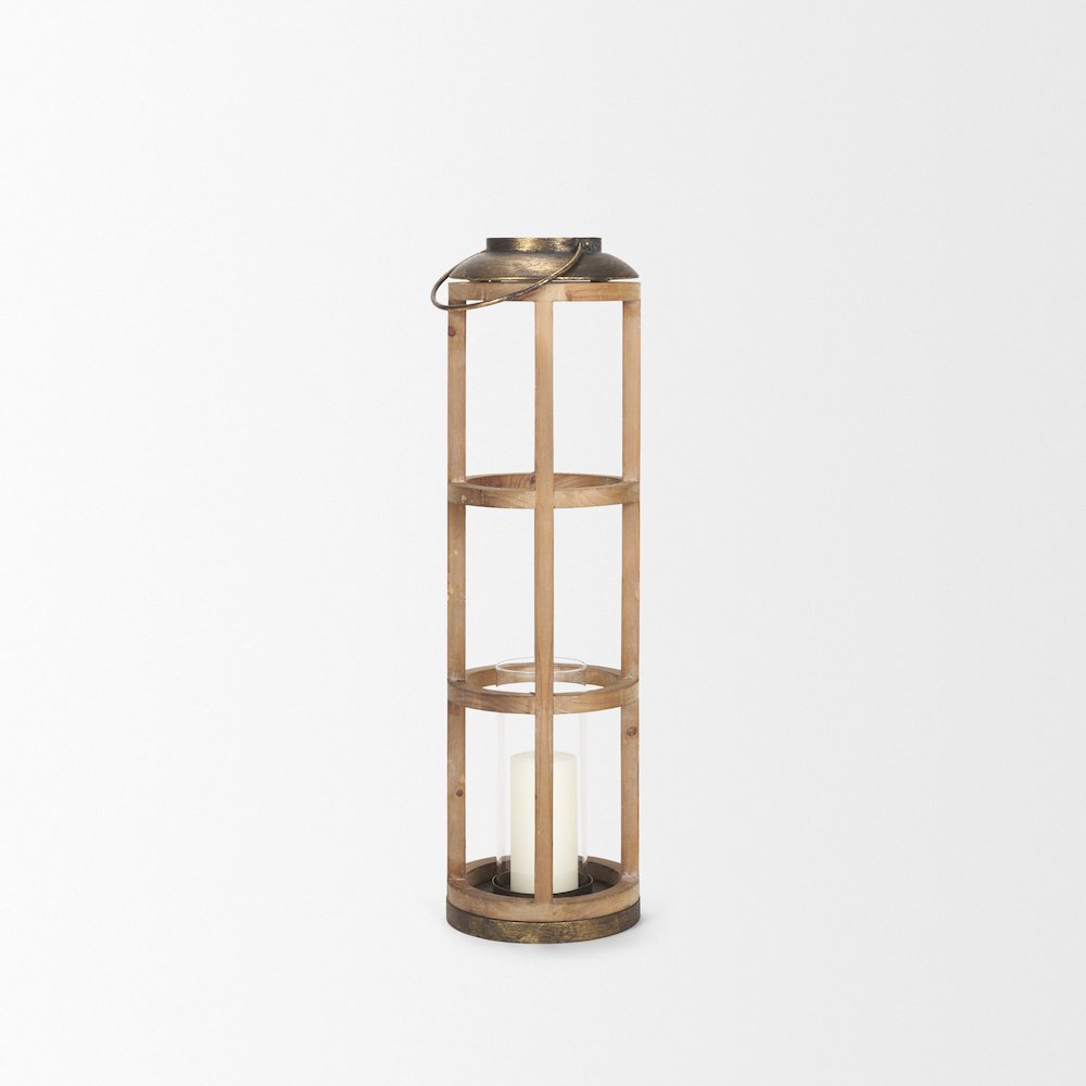 Andy I Large Natural Wood Cylindrical Lantern. Picture 2