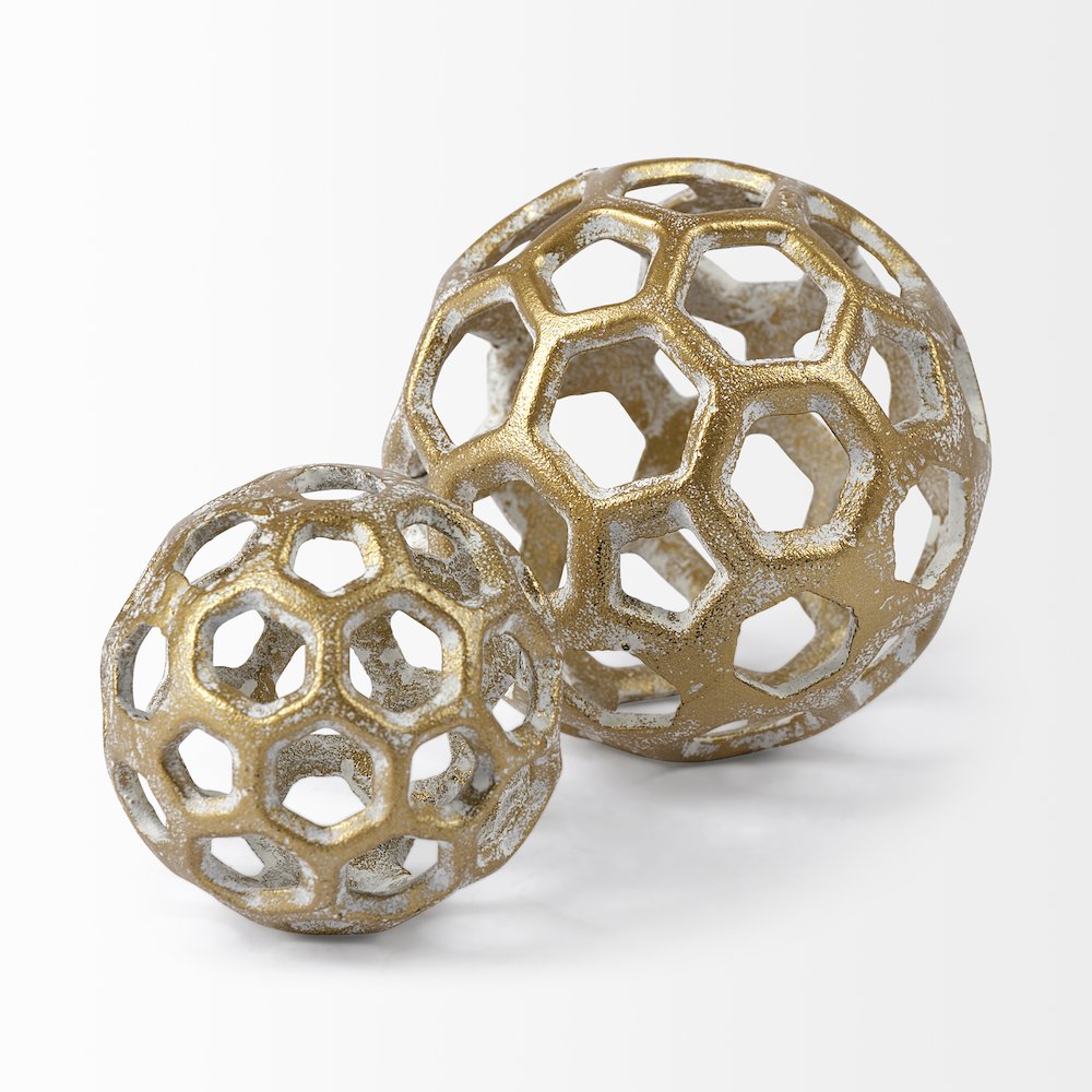 Moyer I (Small) 3L x 3W Gold Metal Hollow Decorative Orb. Picture 3