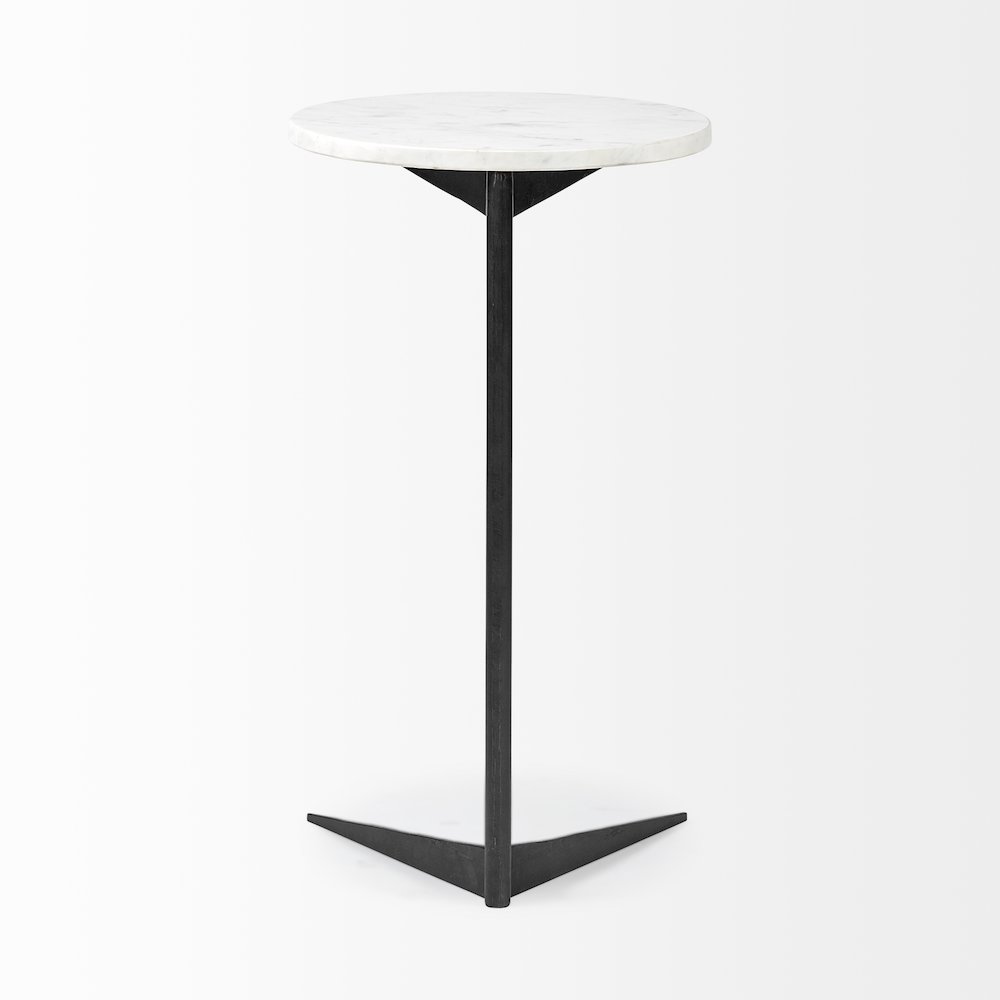 White Marble Round Top White w/ Black Metal Base Accent Table. Picture 4