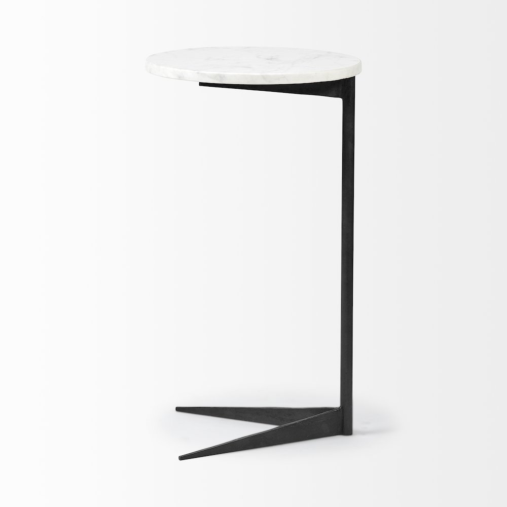 White Marble Round Top White w/ Black Metal Base Accent Table. Picture 3