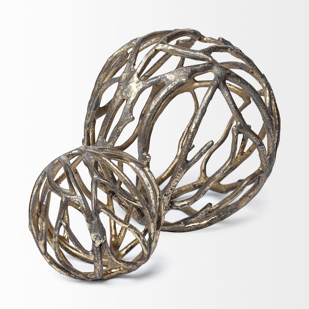 Sphaira Noir I Small 5L x 5W Gold Cast Aluminum Decorative Tree Branch Orb. Picture 3