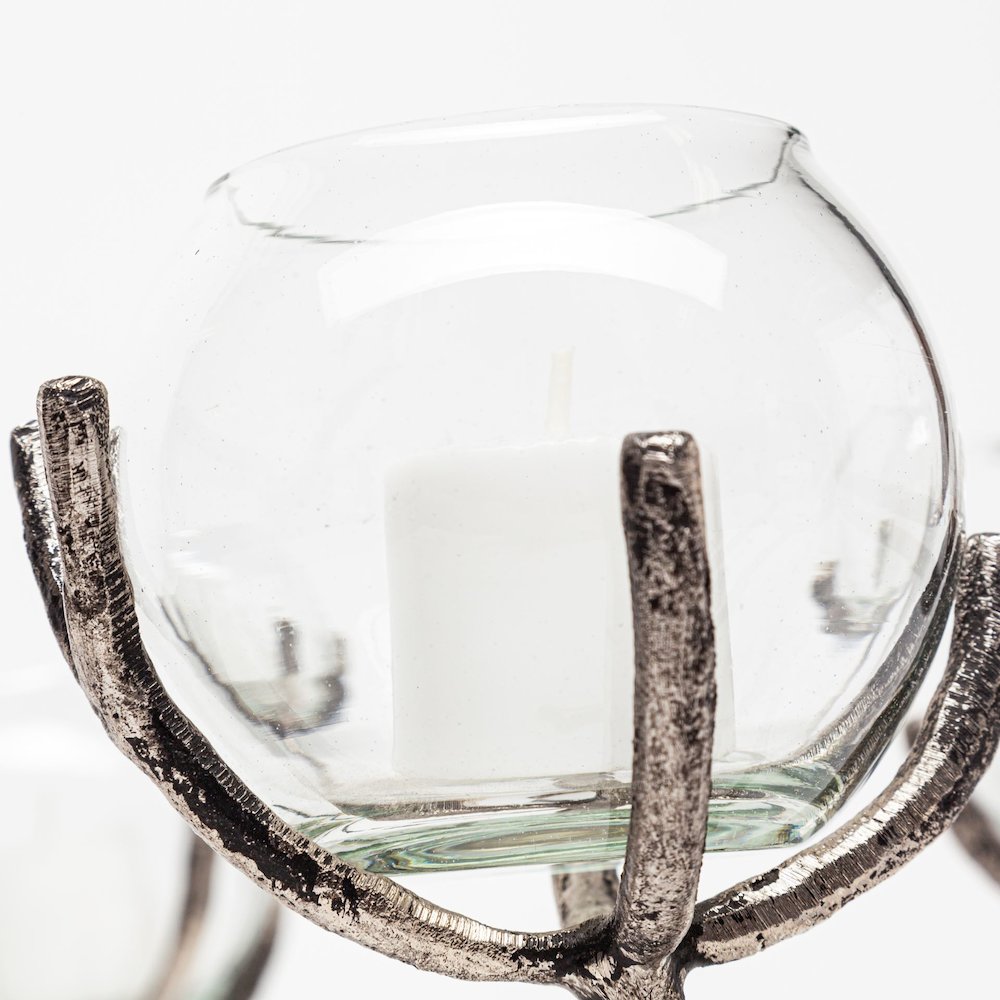 Vine I Distressed Silver Metal Creeper Five Candle Table Candle Holder. Picture 3