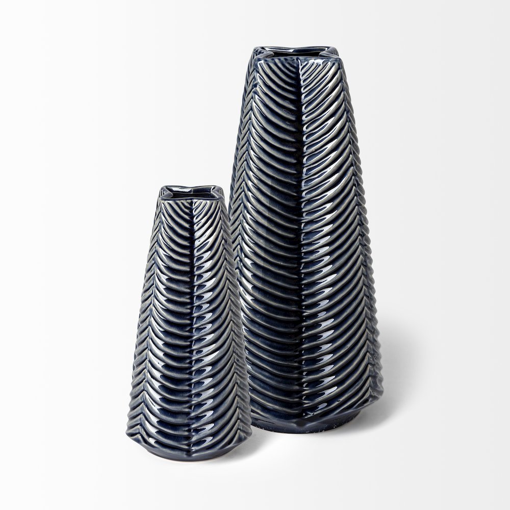 Bashir II Large Dark Navy Gloss Ceramic Vase. Picture 3