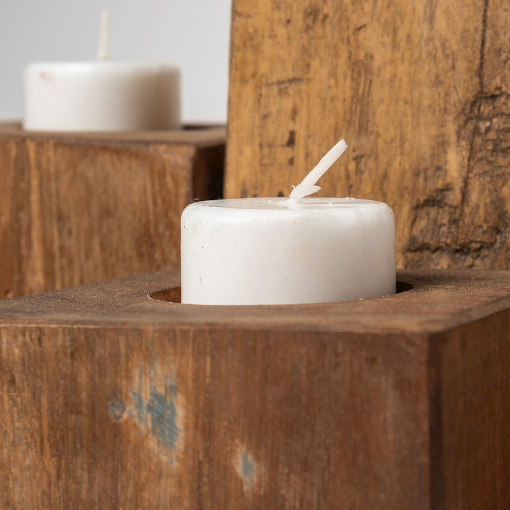 Cassius Light Brown Nine Wood Block Table Candle Holder. Picture 3