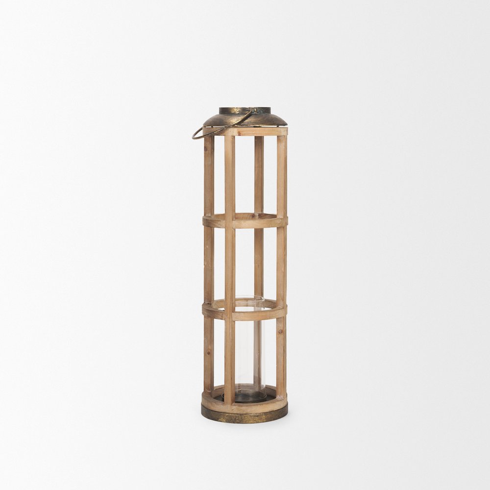 Andy I Large Natural Wood Cylindrical Lantern. Picture 3