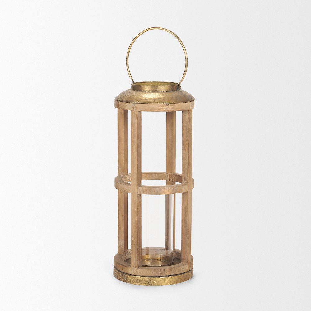 Andy II Small Natural Wood Cylindrical Lantern. Picture 3