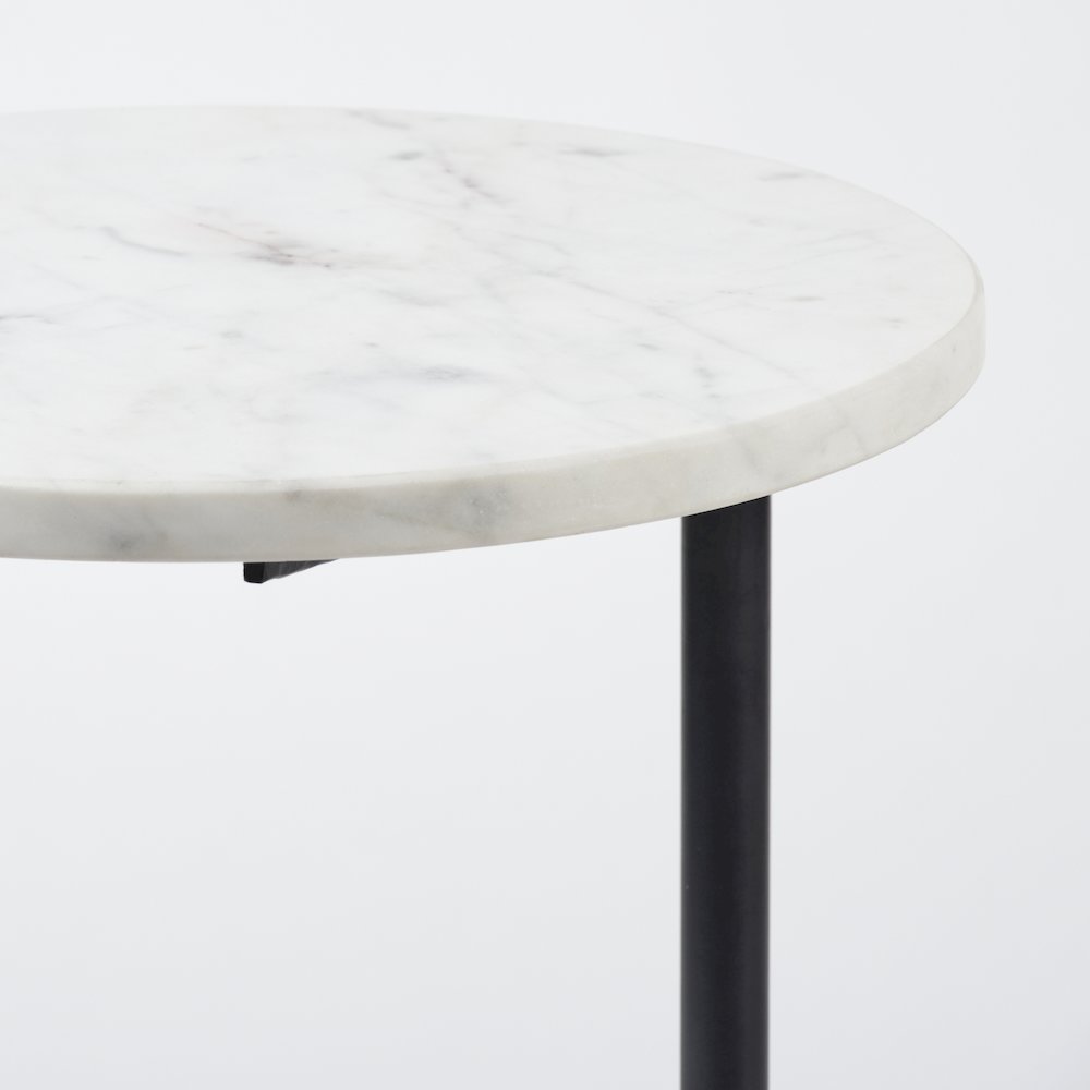 White Marble Round Top White w/ Black Metal Base Accent Table. Picture 5